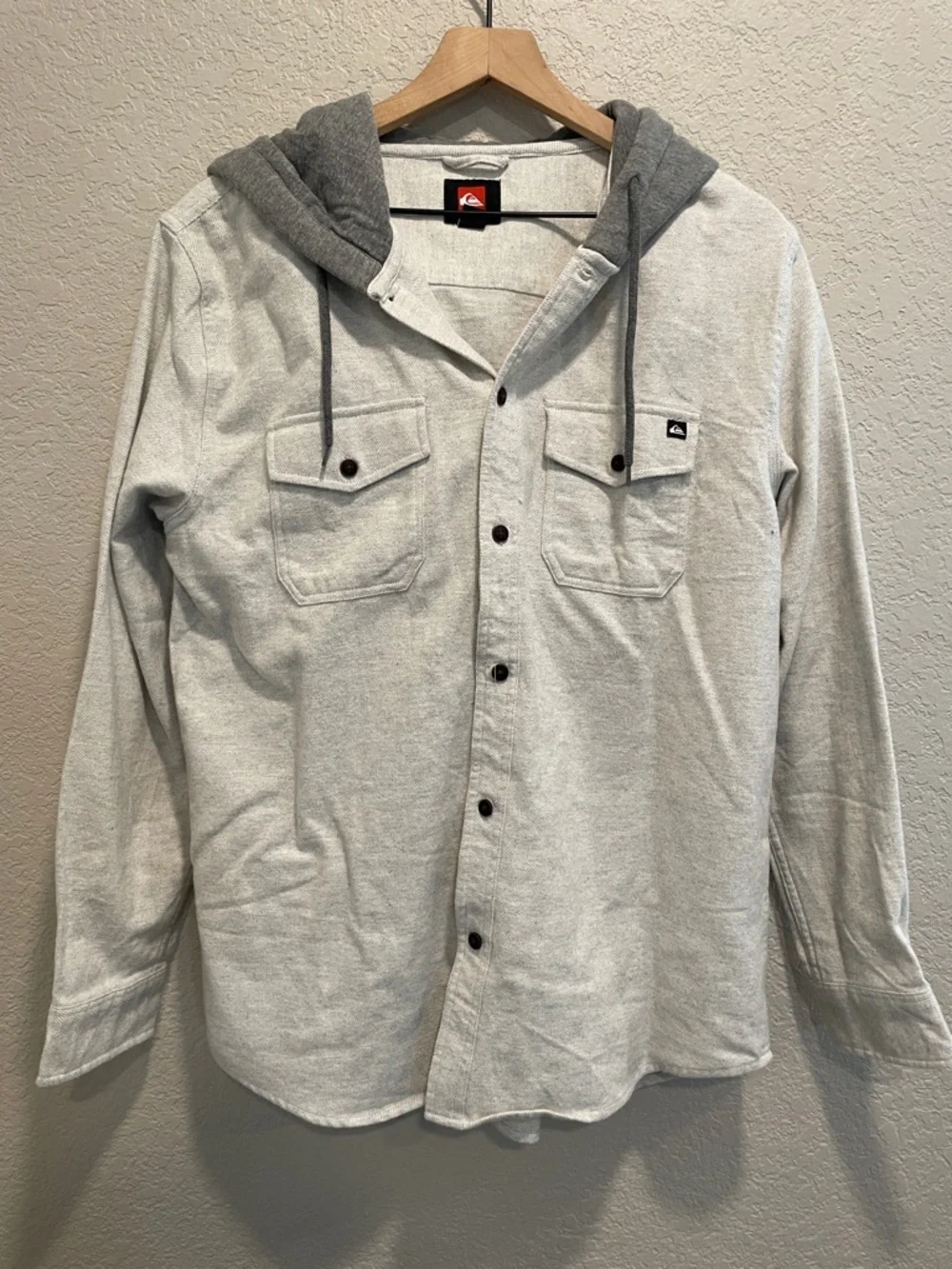 Quiksilver Hooded Shacket Mens Medium Gray Button Front Shirt Jacket Hoodie